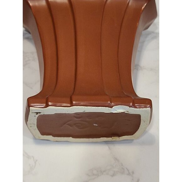 Art Deco McCoy Vase Brown Matte Finish Fan Design Vintage Planter 7.5" Décor EUC - Picture 9 of 12